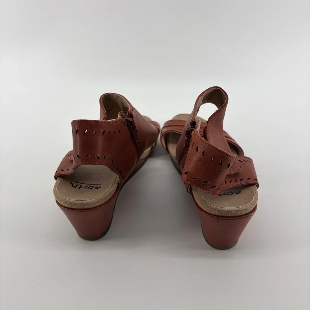 Earth Womens 11 Terra Cotta Attalea Barbados Leather Wedge Sandals Zip Up Boho